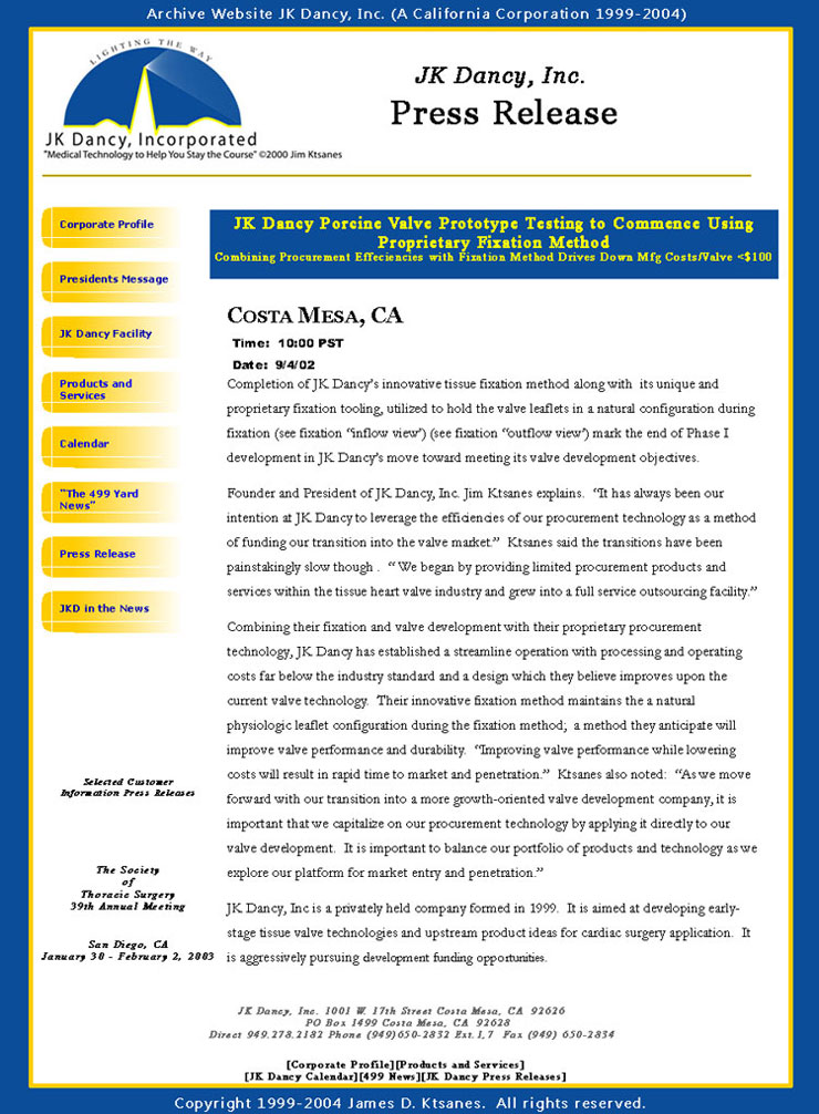JK Dancy Press Release Page